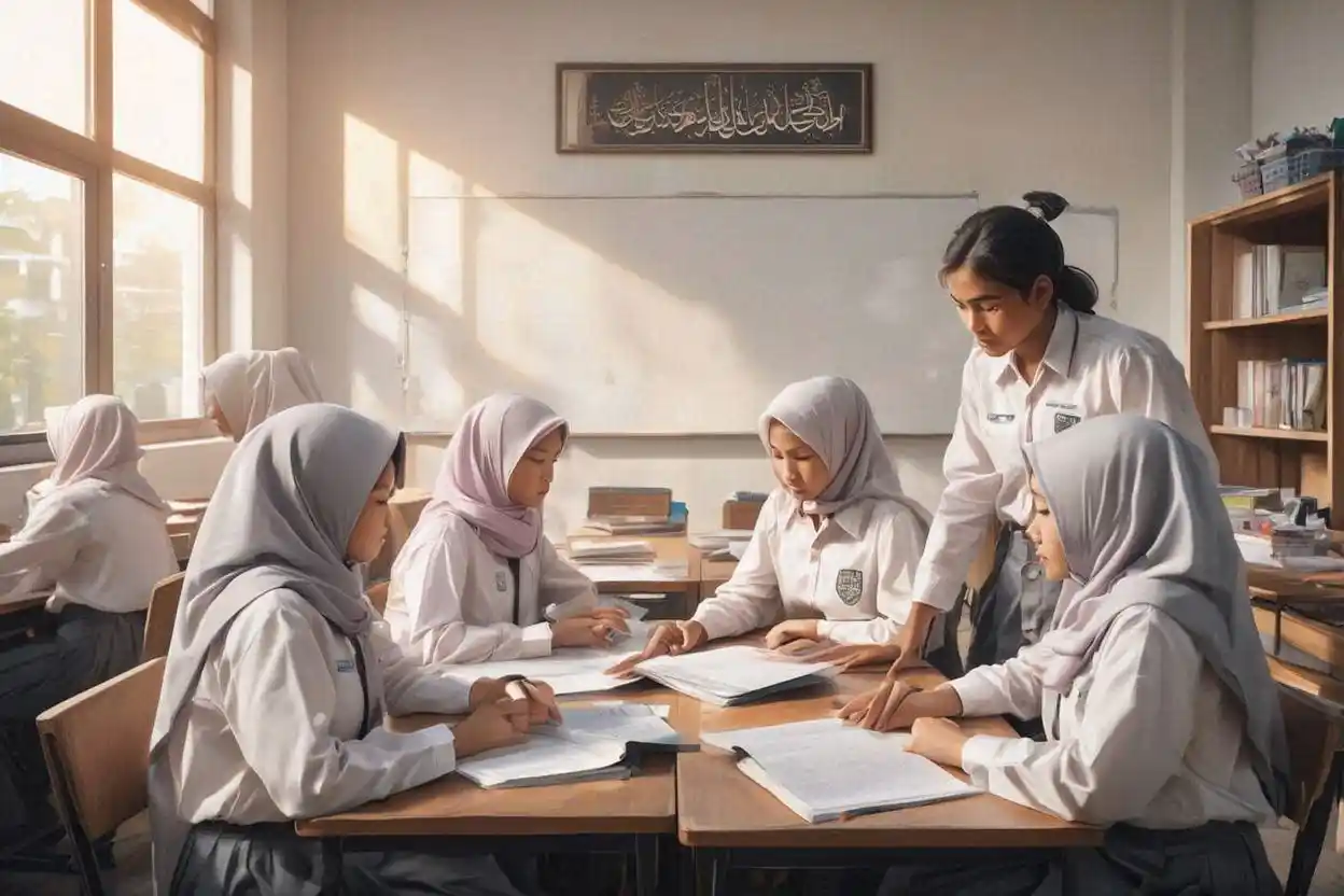 Siswa SMP Islam swasta unggulan Jogja belajar aktif di kelas dengan suasana islami dan kondusif