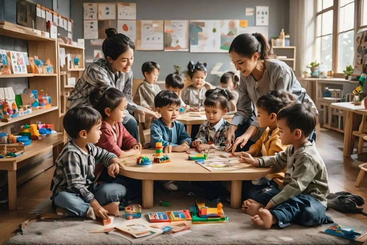 anak usia prasekolah belajar dengan metode menyenangkan di kelas TK