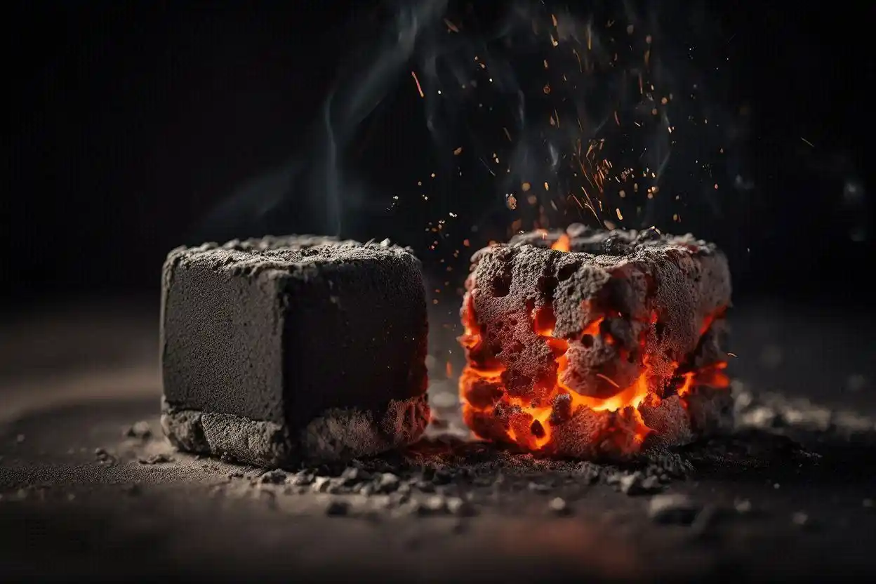 shisha charcoal density and burn rate comparison showing different burning speeds and heat levels