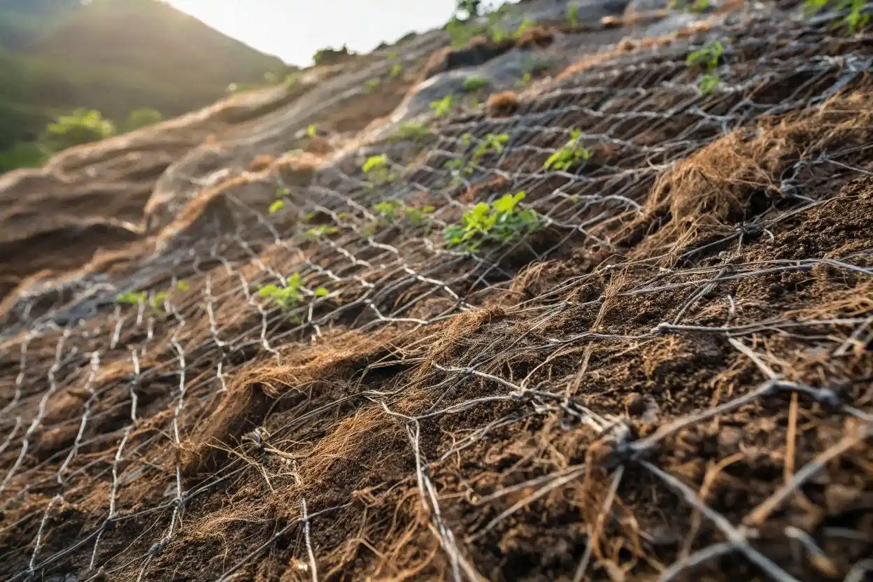 aplikasi cocomesh pada stabilisasi lereng untuk mencegah erosi tanah dan longsor secara alami