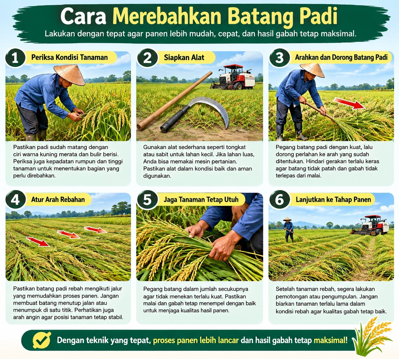 cara merebahkan batang padi
