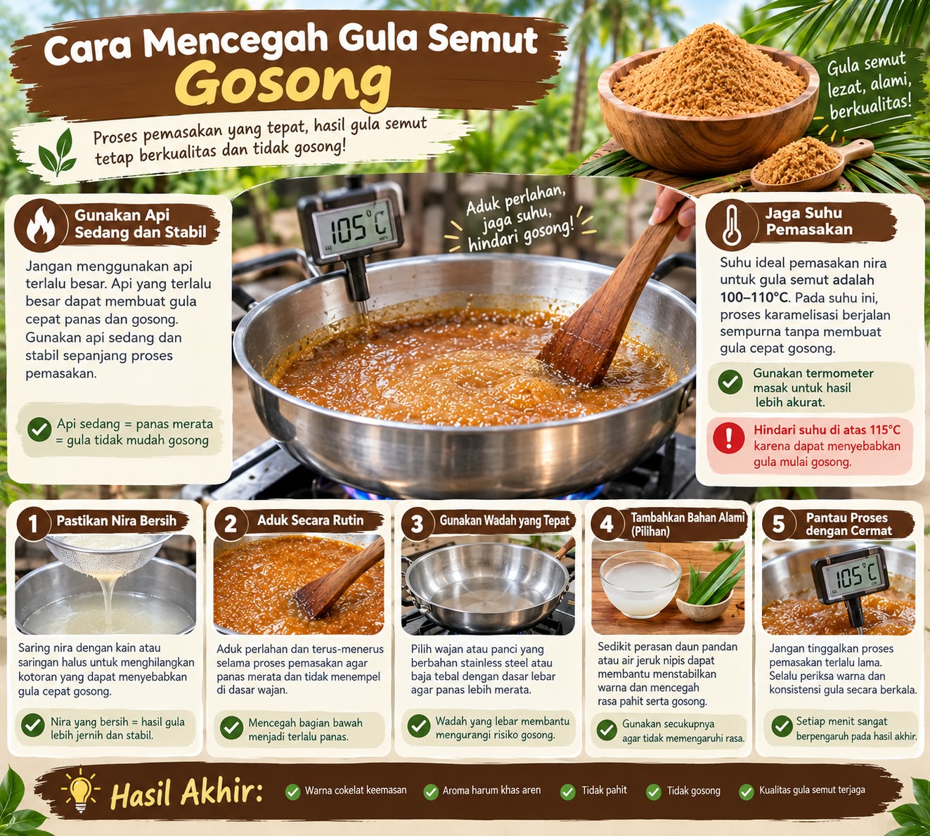 cara mencegah gula semut gosong