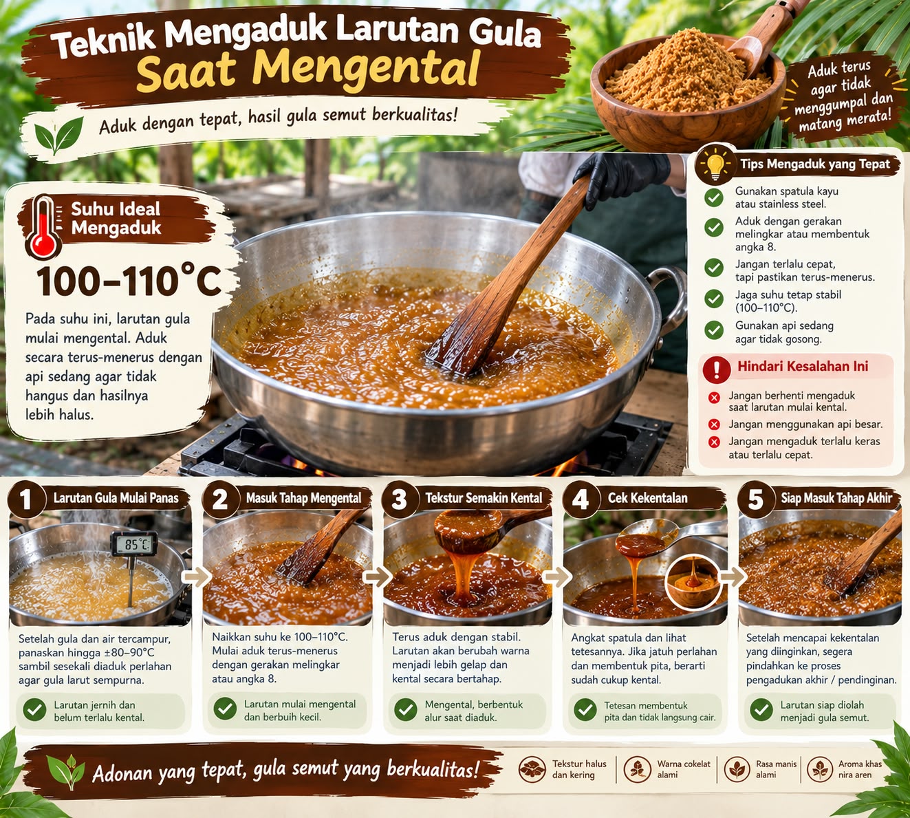 teknik mengaduk larutan gula saat mengental