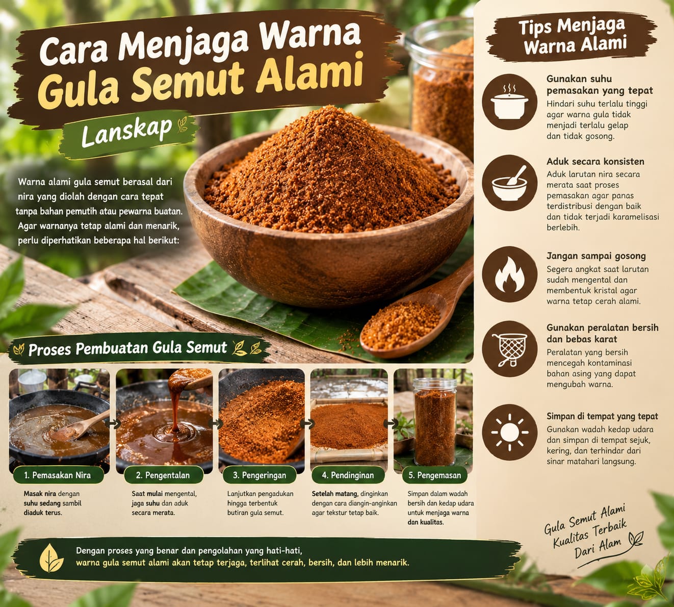 cara menjaga warna gula semut alami